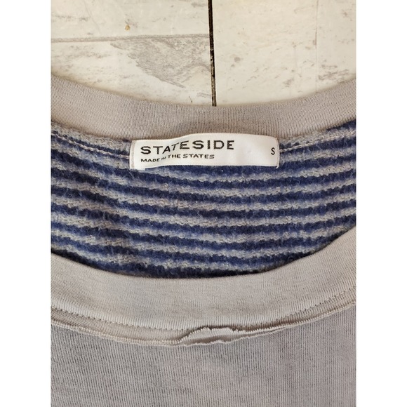 Stateside long sleeve sweatshirt S Rayon Made in USA Reversible stripe wide crew - Picture 4 of 12